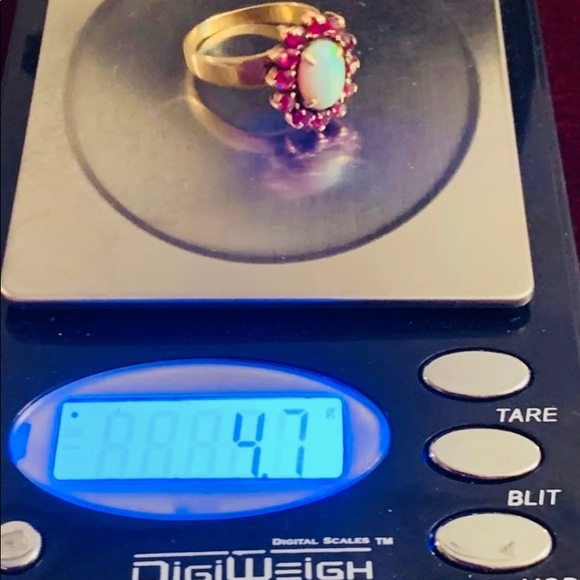 18k solid yellow gold Art Deco era opal ruby ring - Picture 5 of 11